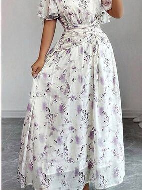 SHEIN White Maxi Dress with Lavender Floral Print
